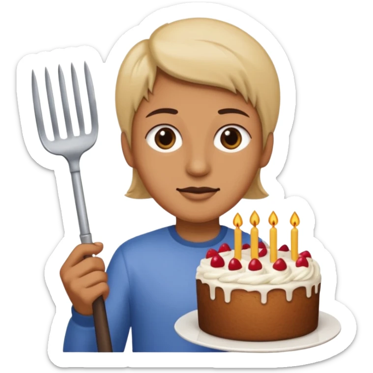 Person holding a pitchfork in one hand and a piece of cake in the other  sticker
