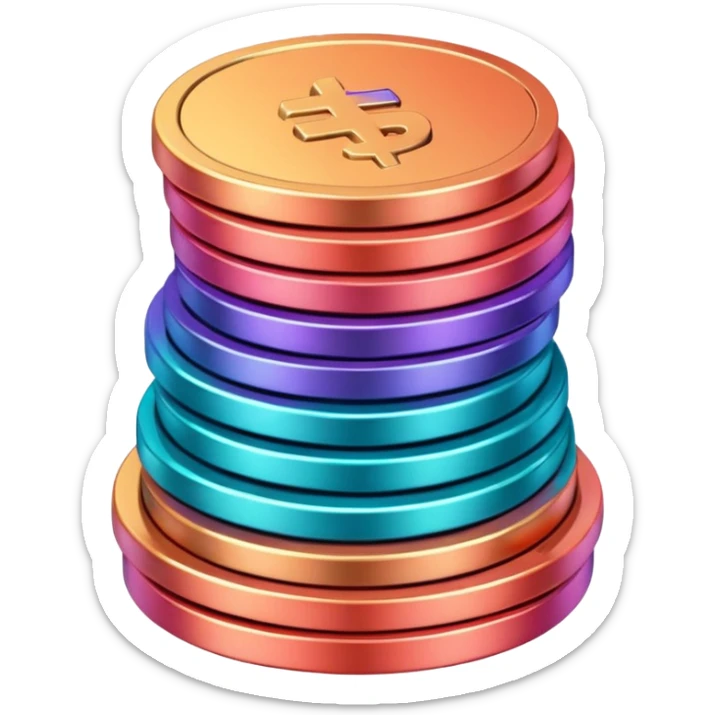 Stack of coins in gradient of turquoise, blue, pink, purple, and coral color sticker