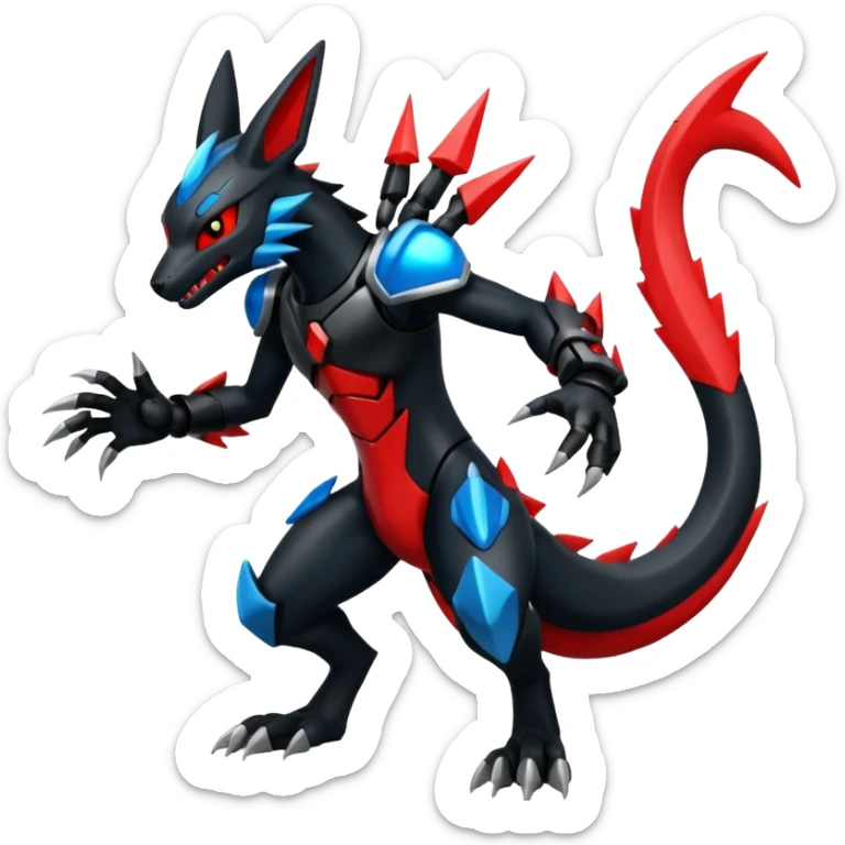Edgy futuristic Zeraora-Salandit-Lucario-fusion sticker