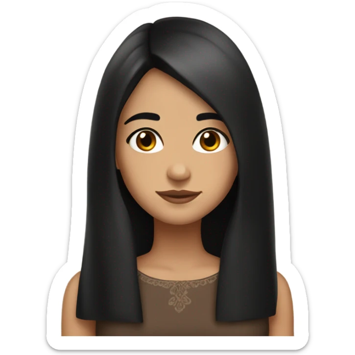 Hyper Realistic very Beautiful Spanish girl brown eyes straight very long dark black hair  sticker