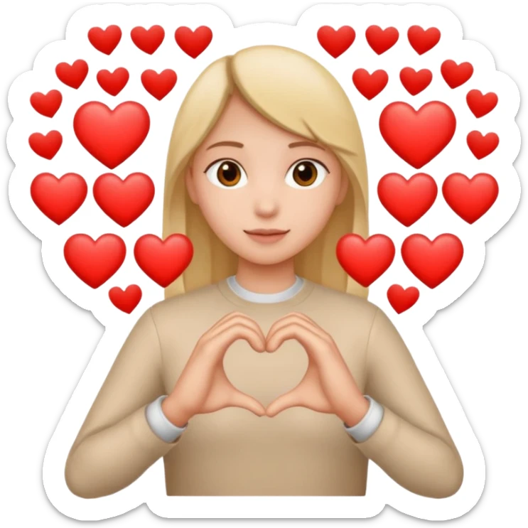 Tu peut me faire un emoji ou il y a une personne qui fait la forme de un cœur et à l’intérieur il y a un cœur et tout autour il y a pleins de cœurs  sticker