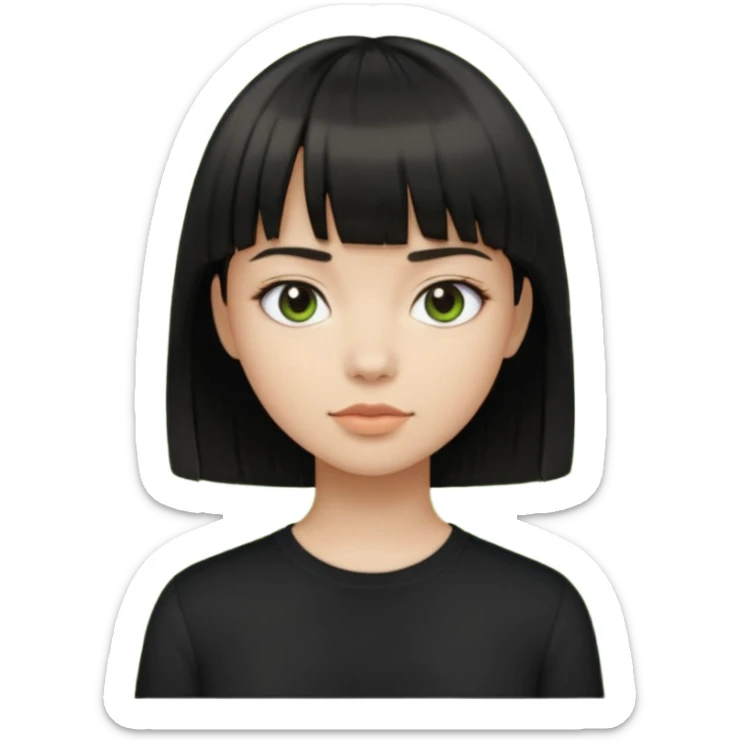 Emoji zombie girl verde com cabelo preto liso  curto com franja com uma blusa preta sticker