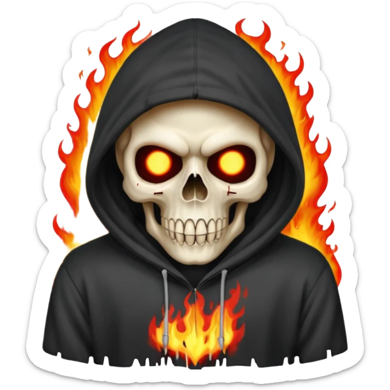 Bro I wanna skull with hoodie on the hoodie has to be on fire and I want matrix blood with the codes and weird numbers spilling out eyes and mouth sticker