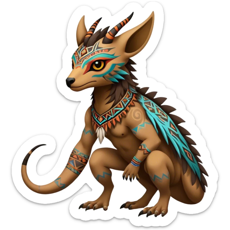 a colorful dark edgy vernid-fionbri-creature with tribal markings full body sticker