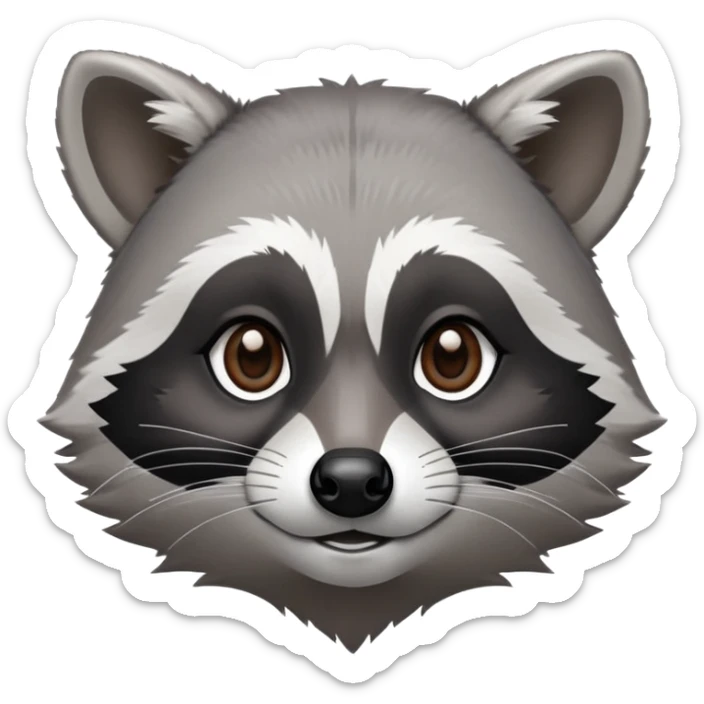 Cinematic-Noble-Raccoon-Portrait-Emoji – Poised and confident, with a sturdy build and a beautifully textured fur of silver-grey accented by dark black facial markings, deep-set, intelligent brown eyes, simplified yet sharp and sophisticated zoom out to show shoulders sticker