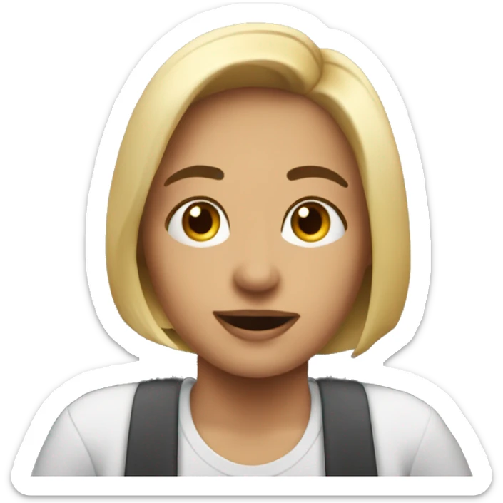 Emoji of woman on a video call in the car wearing al ALDI branded shirt sticker