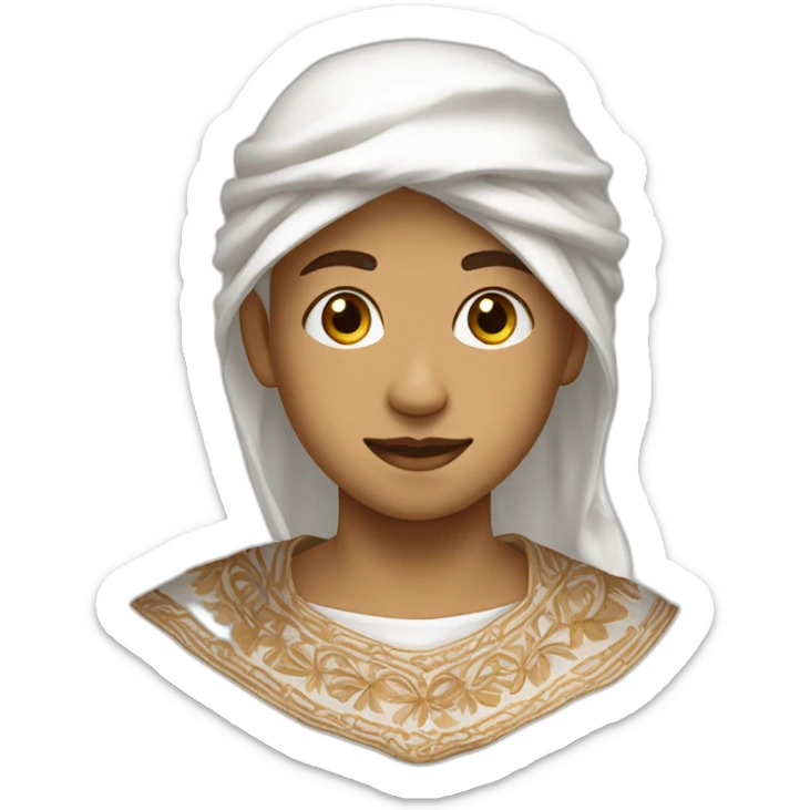Boy wearing Ornate collar  white dress for male and wearing Embroidered light brown keffiyeh on his head  sticker