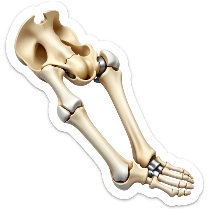 human knee bones, anatomical view showing femur, tibia, fibula, and patella sticker