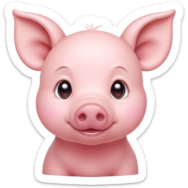 Cinematic Cute Piglet Portrait Emoji, Head tilted playfully and inquisitively, featuring a delicate rosy-pink hide with an adorably tiny snout and subtle sheen, round, sparkling beady eyes filled with boundless curiosity, Simplified yet irresistibly adorable features, highly detailed, glowing with a warm, friendly glow, high shine, affectionate and spirited, stylized with a touch of whimsical charm, bright and endearing, soft glowing outline, capturing the essence of a mischievous yet loving piglet, so playful it feels like it could nibble out of the screen and into your arms! sticker