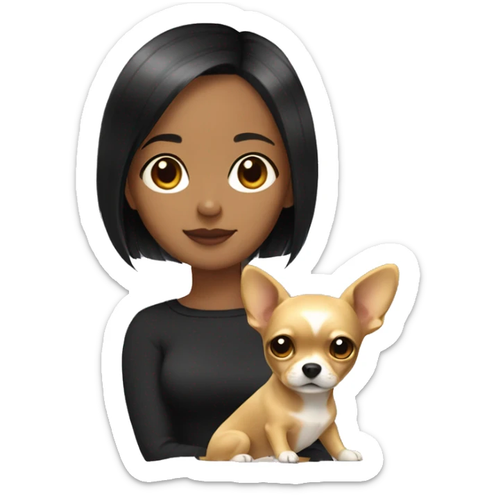 Girl with black shoulder-length hair with a short-hair golden chihuahua  sticker