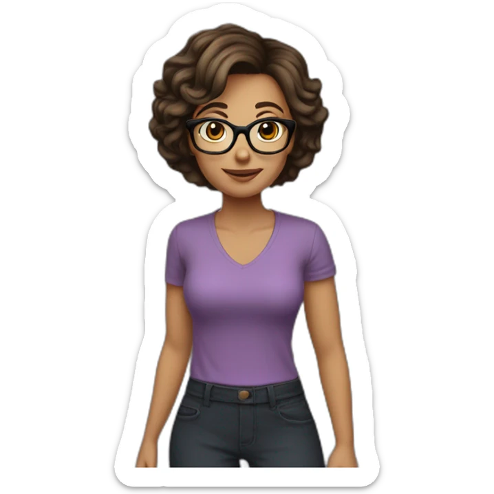 42 yr old woman bob hair cut hair glasses brown eyes sticker