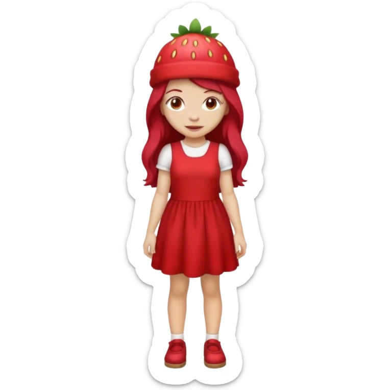 Strawberry shortcake human girl full body and legs with a strawberry hat on her red hair and dress without a cake sticker