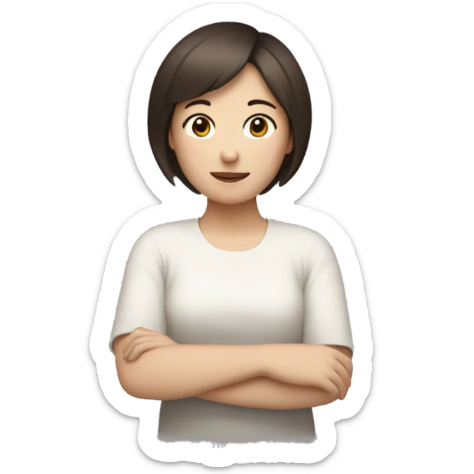 Brunette short haired women who is half white half Korean opening her arms to give someone a hug sticker