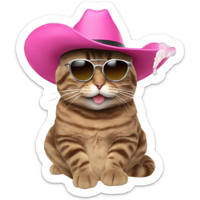 Cat smoking out of a bong with sunglasses and a pink cowboy hat on  sticker