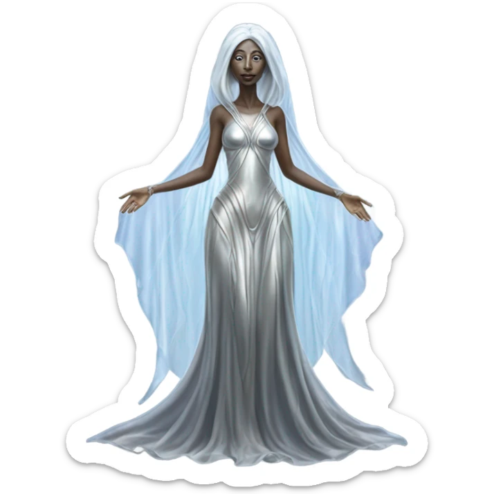 alien Pleiadian female in silver dress, full figure sticker