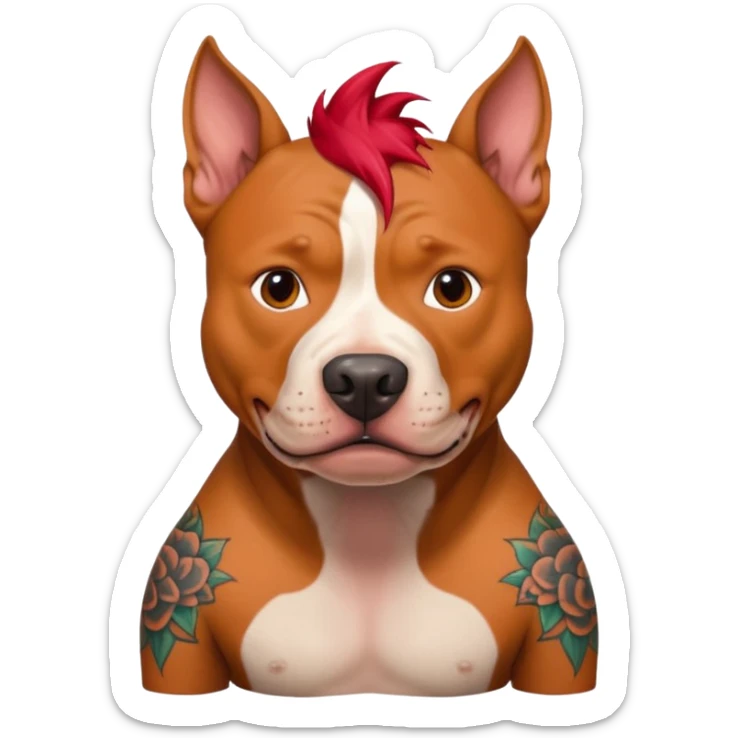 very tattoed pitbull dog with red spky hair sticker