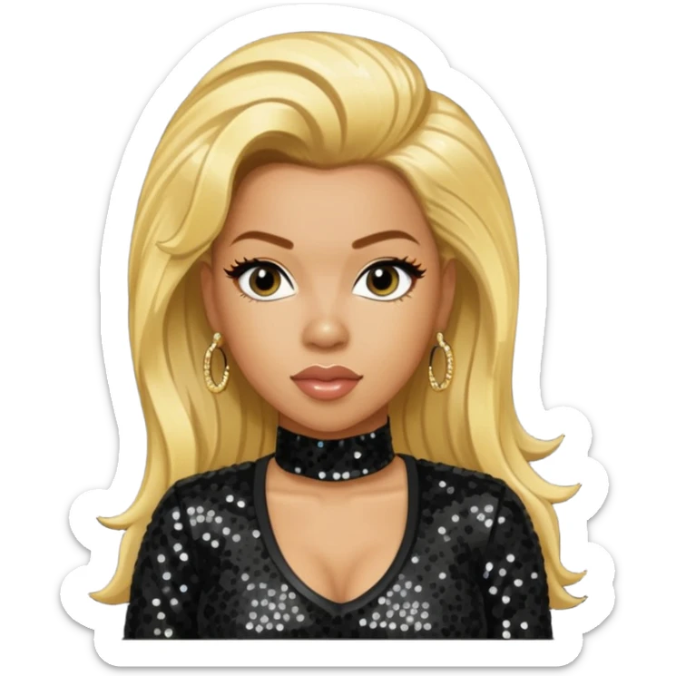 Keyshia Cole with golden blonde hair, black sequin outfit sticker