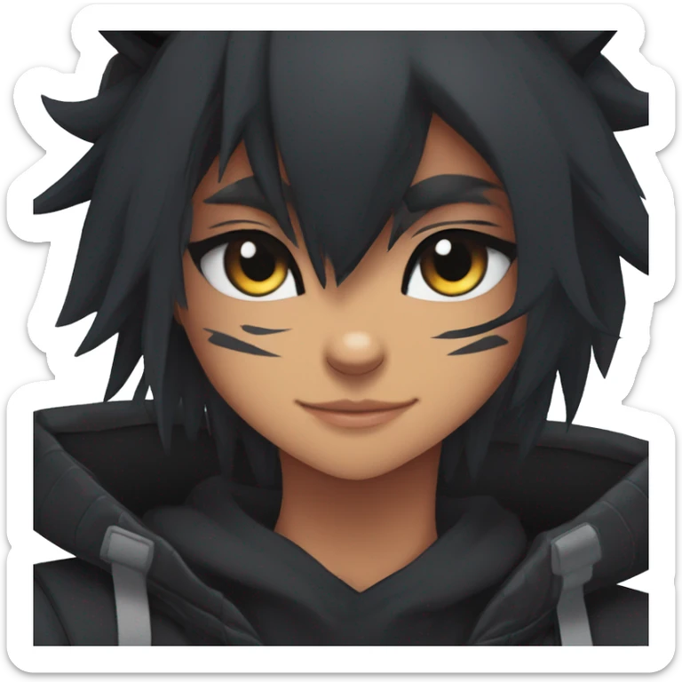 Edgy Shy Anthro Ninja boyish cool pretty dark black Litten-Pokémon-cat-fursona-animal techwear sticker