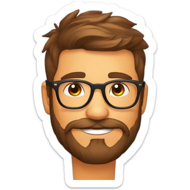 Jeune homme barbu et moustage marron avec lunettes oranges nez orange sticker