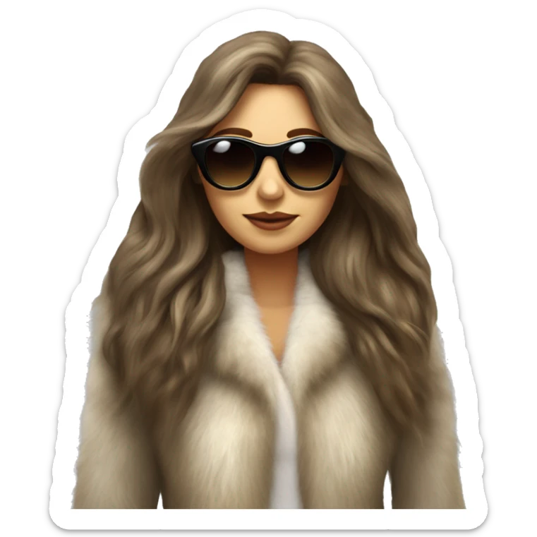 Beautiful realistic long hair light brunette mob wife with fur coat Sun Glases sticker