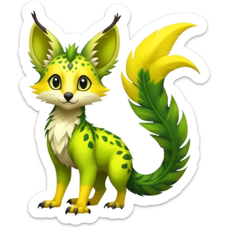 Feral Rare Fantasy vibrant tropical Vernid-Trico-jungle-animal-species-hybrid by LiLaiRa, random markings, tufted tail, tufted ears, full body sticker