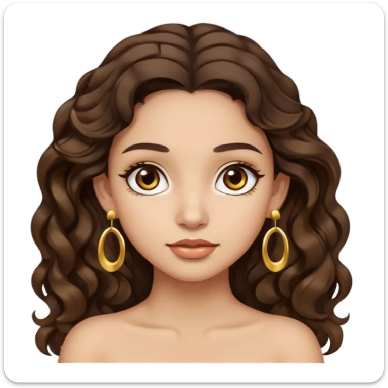 light skinned girl, little thicker body type, wavy dark brown hair, brown eyes, long eyelashes, earrings sticker