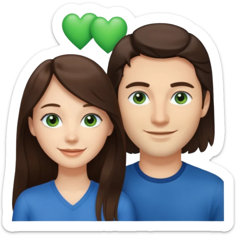 “A Polaroid-style photo of a couple with a heart of a white woman with long brunette hair and blue eyes, and a white man with short brunette hair and green eyes.” sticker