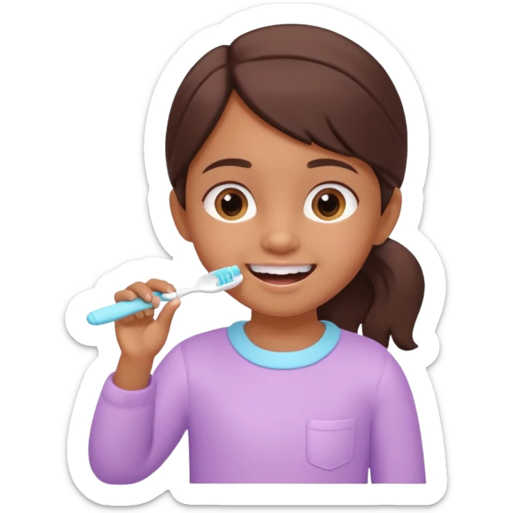 little brown girl brushing her teeth, pastel portrait, bright nourishing morning atmosphere, soft focus, isometric 3d plush sticker