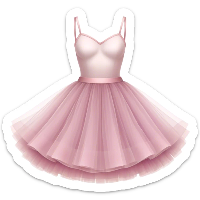 Cinematic Realistic Tutu, layers of fine, soft tulle forming a voluminous and airy skirt, delicate folds catching the light, slightly frayed edges adding authenticity, glowing softly with a warm and ethereal elegance. sticker