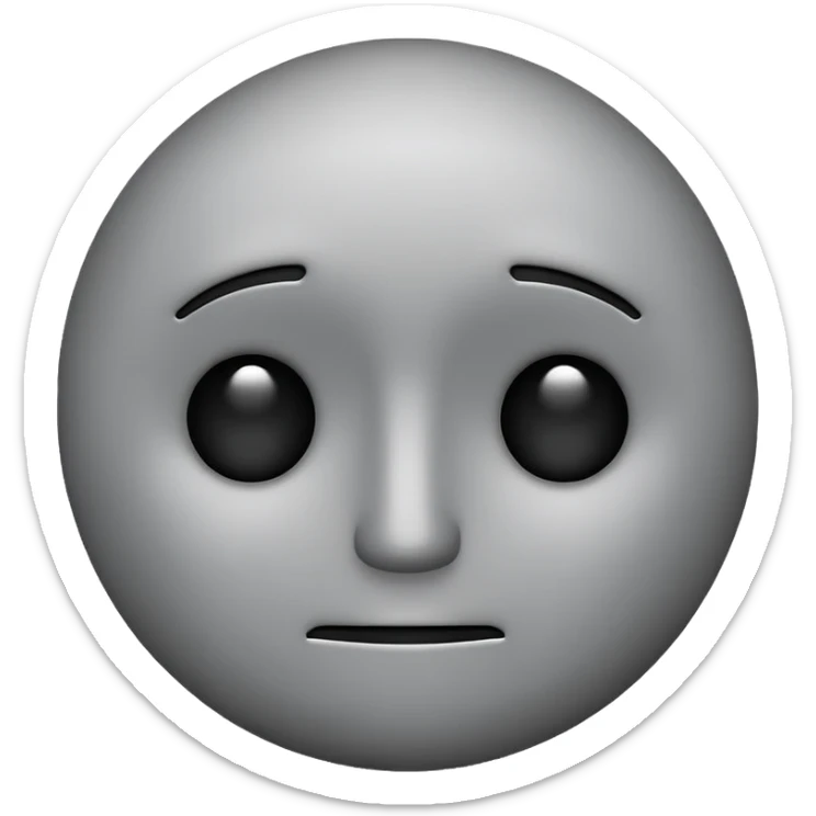 minimalist illustration of a neutral gray emoji face, , representing emotional isolation through algorithms. cold tone, grayscale color palette, subtle noise texture, geometric and mechanical look, emotionless expression, digital abstraction, soft vignette on white background. sticker