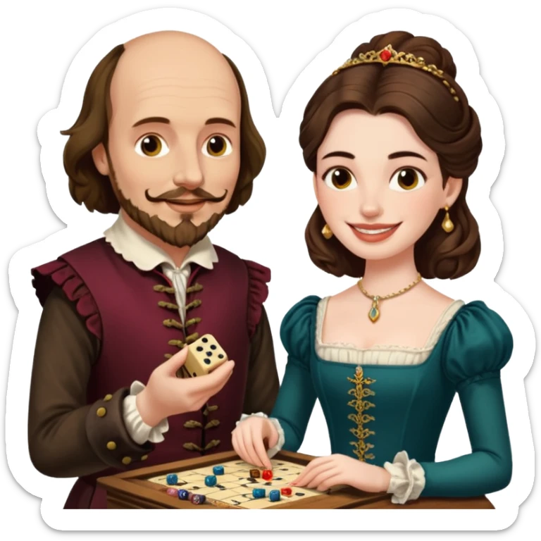 Can you make an emoji of William Shakespeare and Anne Hathaway playing Yahtzee  sticker