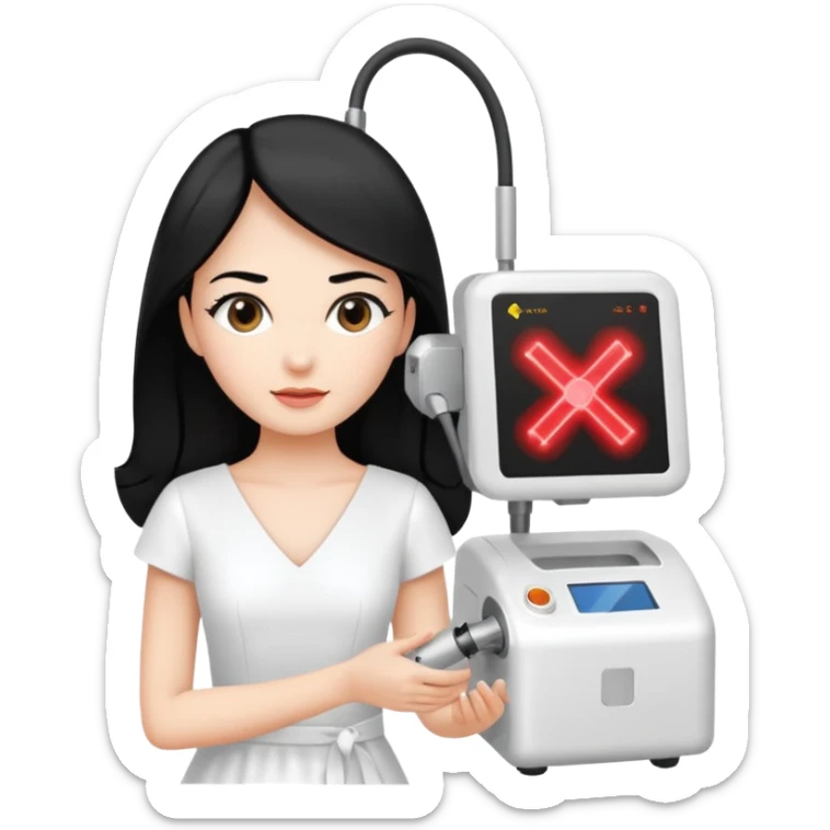 Hada con máquina de depilación láser con vestido blanco y pelo negro  sticker