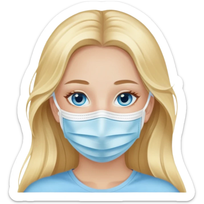 blonde girl with long hair and blue eyes having face mask and chill sticker