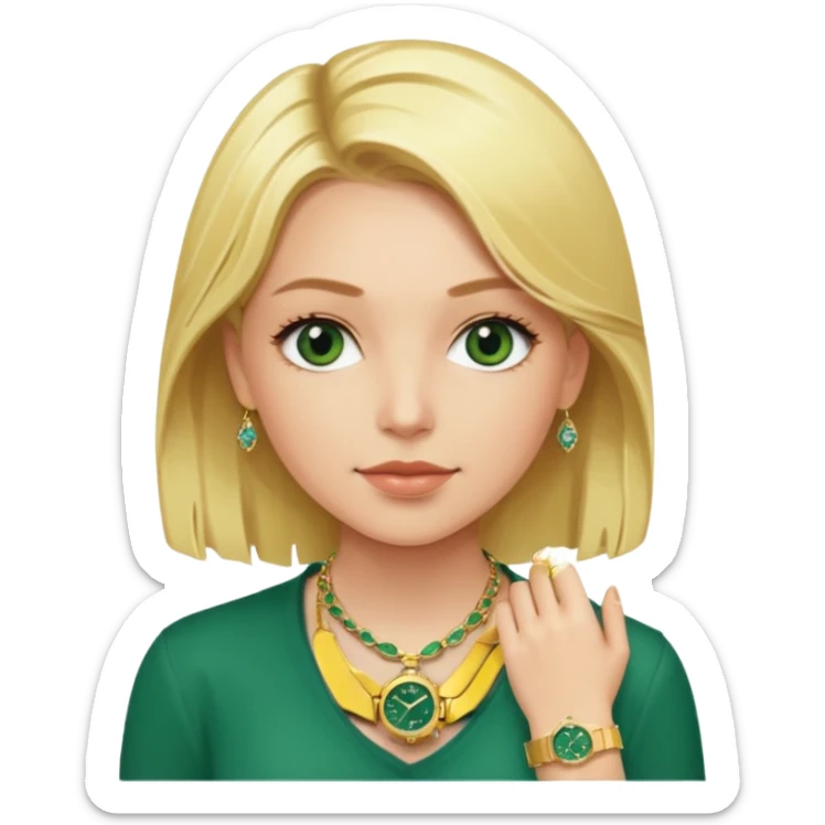 Breitling green faced watch on blonde girl wrist with gold necklace and gold bracelets sticker