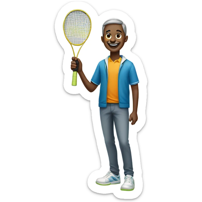 Tall 49 year old man who loves tennis and raising money for a school happy birthday sticker