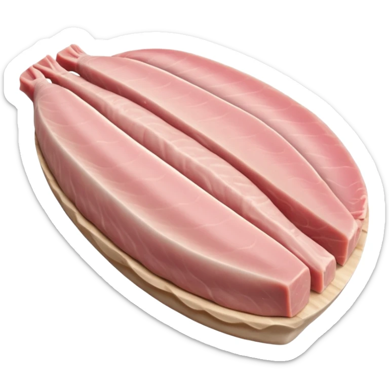 raw turkey fillet, boneless, elongated, pale pink, smooth, moist, fine muscle grain, natural contours, clean, lean, tender, flat or gently curved, no plate, packaging, garnish, or faces, clean 3D, soft shadows, transparent background, emoji scale sticker