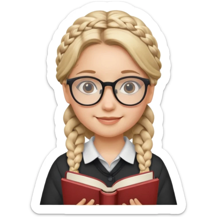 A student, girl, braid hair, wearing glasses, hold book in front of their chest sticker