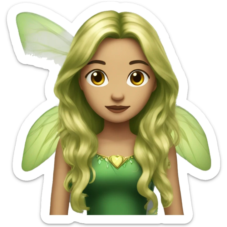 Beautiful, fairy, gold, dark green, green, long hair, big wings sticker
