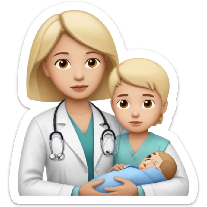 American doctor explaining to mother with sick child. for Family Medicine emoji sticker