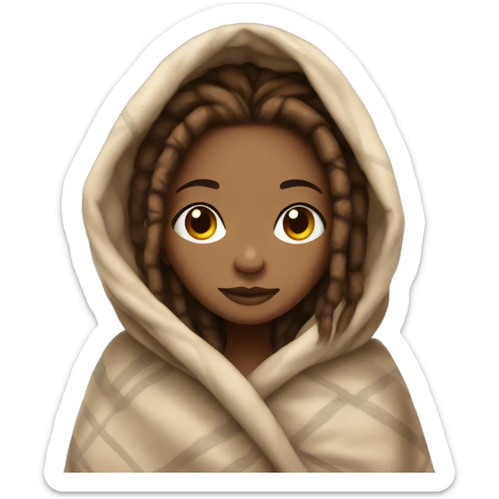 girl with brown dread loc hair and light skin cuddled in a blanket sticker
