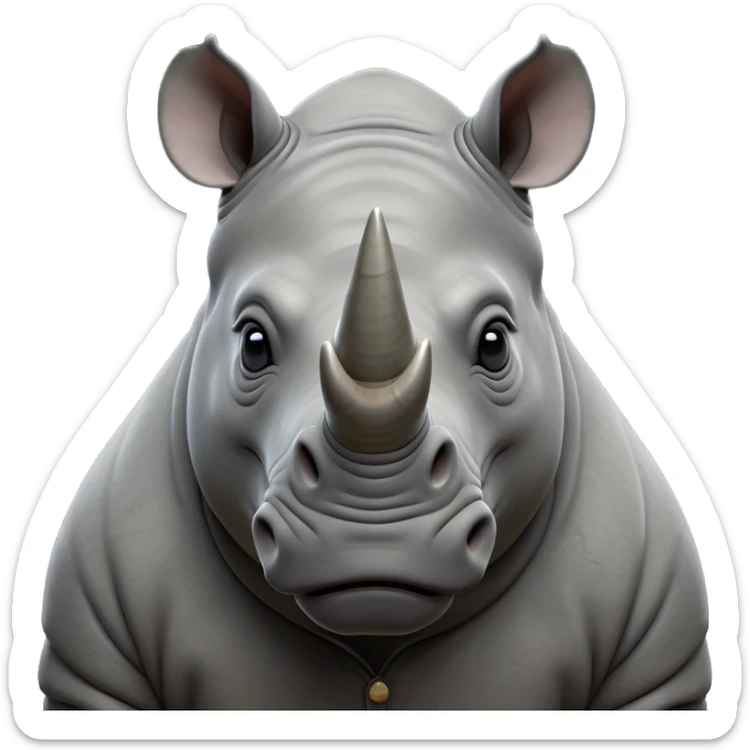 cinematic-noble-rhinoceros-portrait-emoji,-poised,-with-a-massive,-powerful-build-and-a-thick,-hide-of-slate-gray,-deep-set-soulful-piercing-eyes,-simplified-yet-sharp-and-sophisticated-features,-highly-detailed, with large black eyes, szoomed out showing houlders sticker