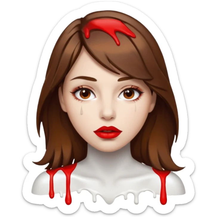 Brown Hair, Woman, white paint drip, face, hot, Sexy, lips sticker