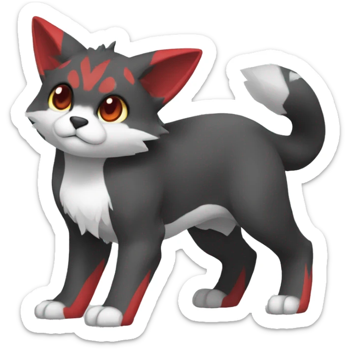 Cute cool black red white grey animal hybrid Fakemon full body sticker