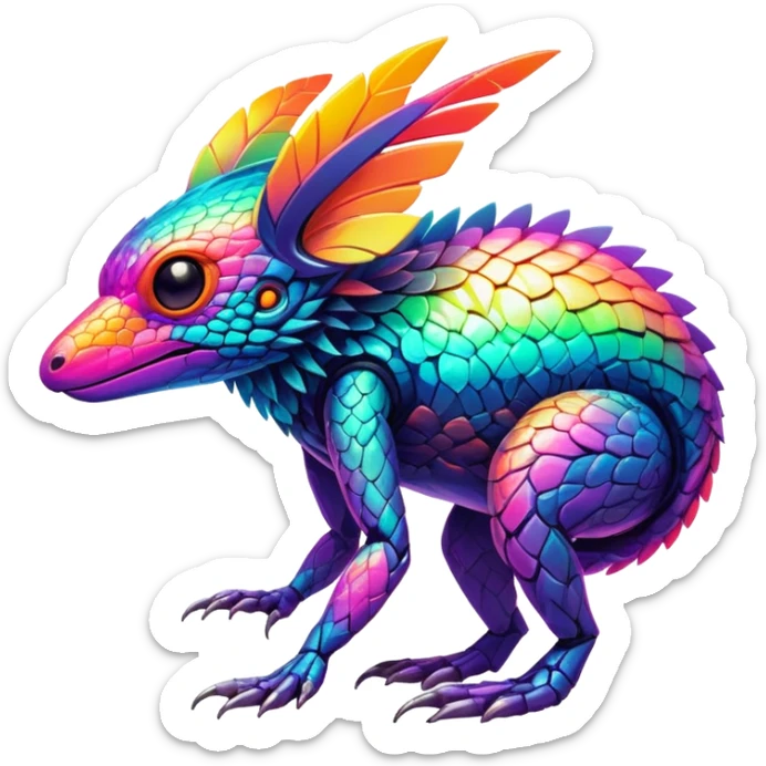Tropical futuristic lush warm-colored modern colorful neon-colored Fakémon-Trico-creature sticker