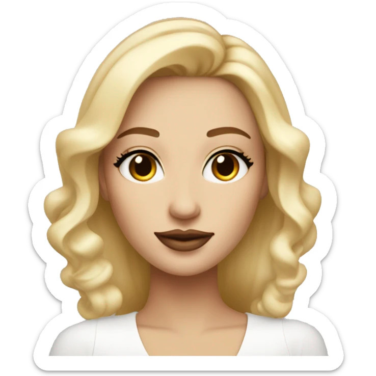 Create a very stylish blonde woman with brown eyes, a beauty mark above her upper lip on the right side, exuding a luxurious vibe. sticker