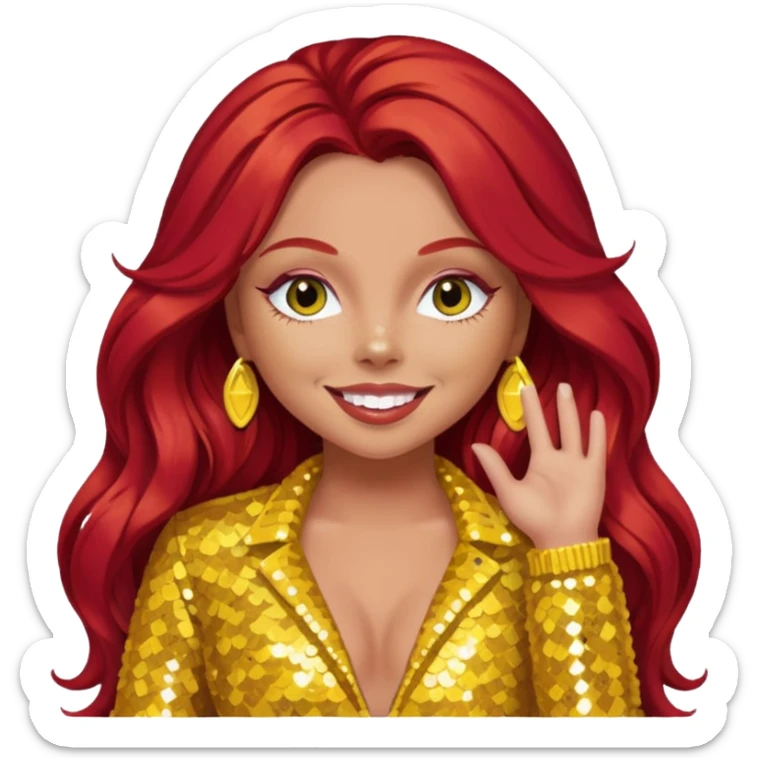 Jesy Nelson from Little Mix with long red hair, yellow sequin outfit sticker