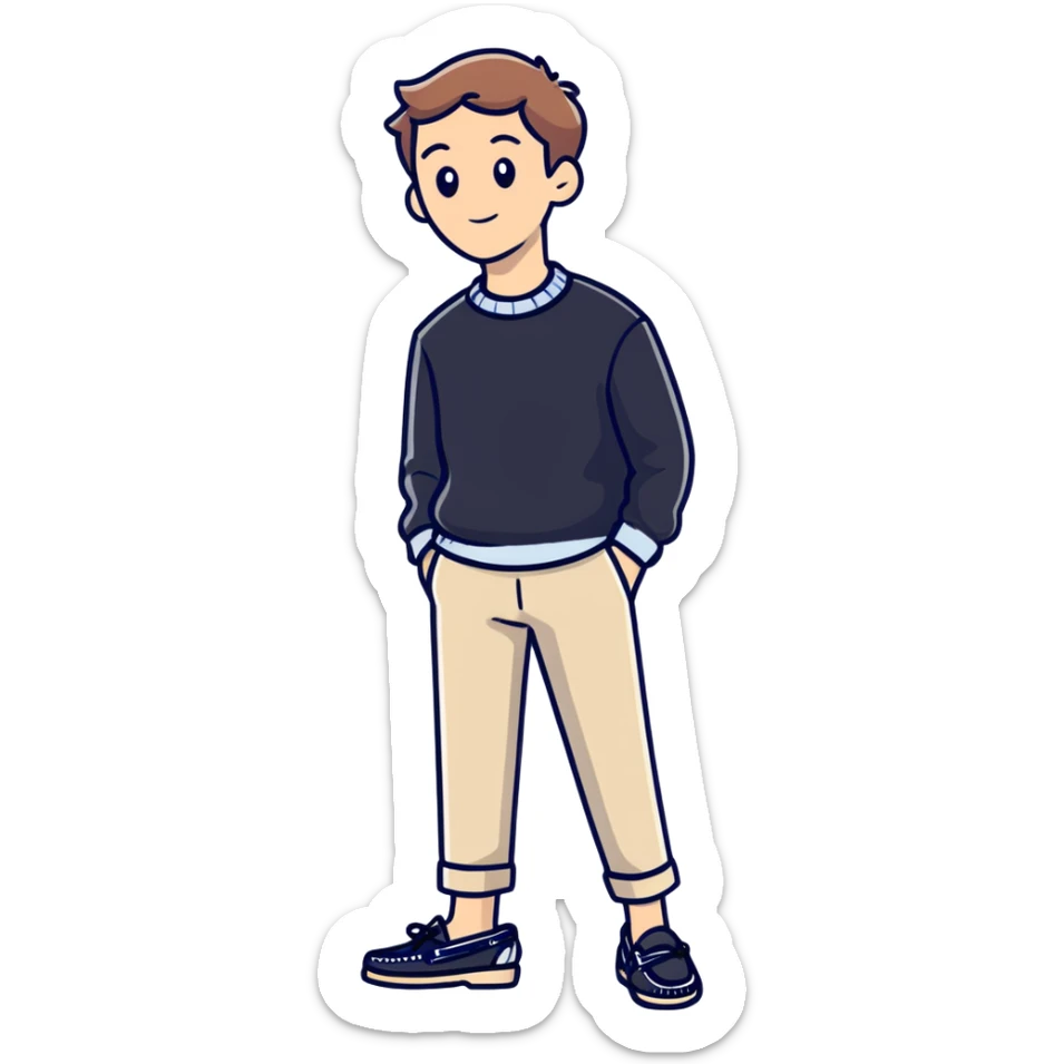 2025 neo-preppy outfit with tech-enhanced boat shoes and sustainable tennis sweater sticker