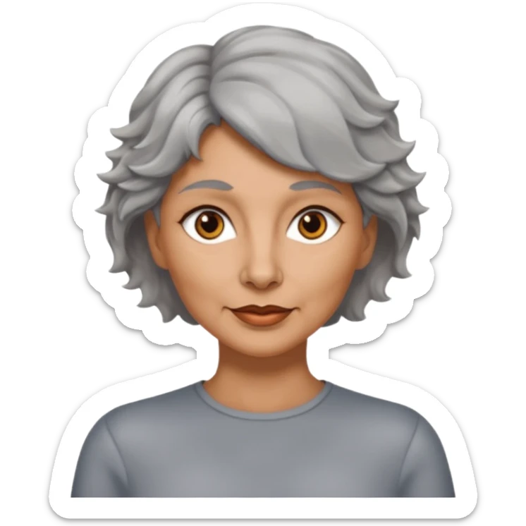 woman 50 years old, tanned skin, short grey wavy wolf cut hair, brown eyes sticker