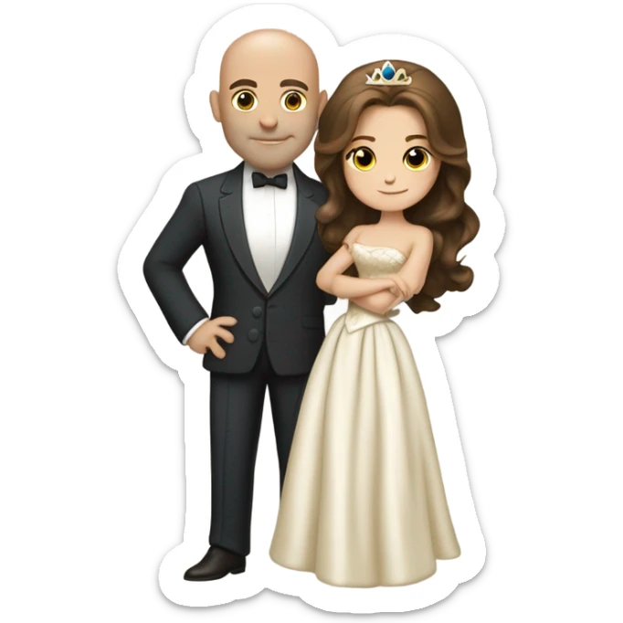 princess with brown hair and brown eyes in the arms of a bald rich man sticker