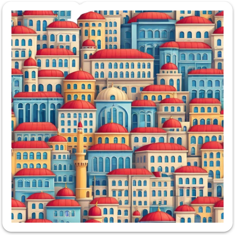 Cinematic Realistic Istanbul Pop Culture Emoji, depicted with a vibrant portrayal of the bustling cityscape rendered with lively textures and energetic, urban lighting. sticker